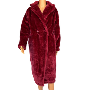 Pretty Little Thing Plush Faux Fur Coat Midi Burgundy Red Women 2 Oversized